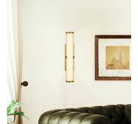 Searchlight LED wall light Clamp, gold/white steel, glass, IP44