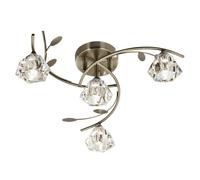 Searchlight Lighting 2634-4AB Sierra 4 Light Semi Flush Ceiling Fitting In Antique Brass Finish With Sculptured Glass Shades