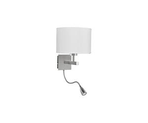 Searchlight Lighting 3550SS Dual LED Light Switched Wall Fitting in Satin Silver Finish with White Fabric Drum Shade