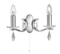 Searchlight Lighting 3902-2SS Royale 2 Light Wall Fitting In Satin Silver Finish With Hexagonal Glass Sconces