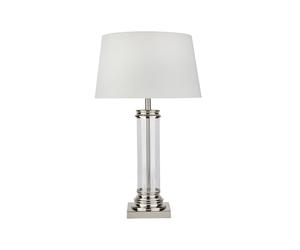Searchlight Lighting 400637 Pedestal Single Light Table Lamp With Clear Glass & Satin Silver Base And Cream Shade