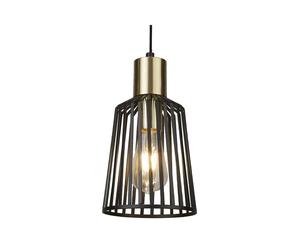 Searchlight Lighting 400649 Searchlight Bird Cage Single Light Ceiling Pendant in Black And Satin Brass Finish