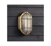Searchlight Lighting Brunel Single Light Oval Outdoor Flush Wall Fitting in Brass Finish and Frosted Glass Diffuser