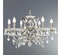 Searchlight Lighting Paris 6 Light Ceiling Chandelier in Satin Silver Finish With Clear Crystal Drops & Trim