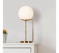 Searchlight Lighting Sphere Single Light Table Lamp In Antique Brass Finish With White Glass Shade