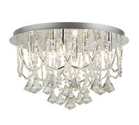 Searchlight Mela 6 Lights Chrome Clear Crystal Pyramid Drops Flush Ceiling Light