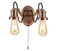 Searchlight Olivia 2 Light Black Fabric Cable Antique Copper Home Wall Lighting