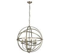 6 Light Cage Frame Orb Pendant In Antique Brass