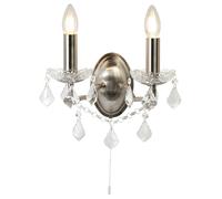 Searchlight Paris 2 Lights Satin Silver Clear Crystal Drops Trim Wall Bracket