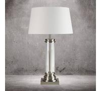 Searchlight Pedestal table lamp, silver with a cream lampshade