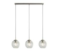 3 Lights Satin Silver Ceiling Fitting Pendant Bar With Clear Glass Globe Shades