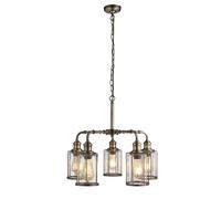 Searchlight Pipes 5 Light Pendant Antique Brass With Seeded Glass