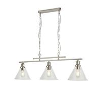 3 Lights Satin Silver Body Pendant Ceiling Fitting Light with Clear Glass Shades