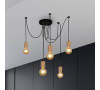 Searchlight Spinny pendant light, spider, Ø 28 cm, 5-bulb, rubberwood, E27