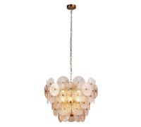 Searchlight Wagon Wheel 9 Light Pendant Bronze Amber Glass