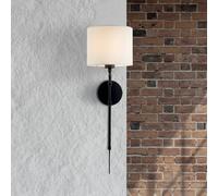 Searchlight Wall lamp Munich, plug, black/white, linen, adjustable