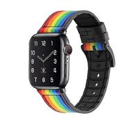 SEARME TREND Pride Rainbow Band Compatible with Apple Watch Ultra/Ultra 2 Band 49/46/45/44/42/40/38/41mm for iWatch Series 10 9 8 7 SE 6 5 4 3 2, Genuine Leather Silicone Hybrid Strap for Women Men