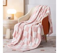 SeaRoomy Throw Blanket Checkerboard Soft Fuzzy Blanket Reversible Plush Pink Throw Blankets Warm Cozy Preppy Knit Fluffy Checkered Blanket Bed Decor Girls Gift(Light Pink, 60"×79")