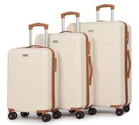 Searoute Suitcase Sets 3 Piece ABS Hard Shell Lightweight Durable Trolley Travel Luggage Set with 4 Spinner Wheels and TSA Lock (Small, Medium, Large)(Beige, Suitcse Set (21"+24"+28"))