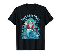 Seas Greetings Santa Mermaid Ocean Christmas Coastal Holiday T-Shirt