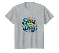 Seas The Day Funny Cruise Vacation Nautical Ocean Sun T-Shirt, Kids, Heather Grey, 4 Years