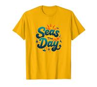 Seas The Day Funny Cruise Vacation Nautical Ocean Sun T-Shirt, Men, Bright Gold, S