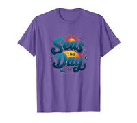 Seas The Day Funny Cruise Vacation Nautical Ocean Sun T-Shirt, Men, Purple Heather, S