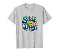 Seas The Day Funny Cruise Vacation Nautical Ocean Sun T-Shirt, Men, Silver, S
