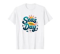 Seas The Day Funny Cruise Vacation Nautical Ocean Sun T-Shirt, Men, White, XL