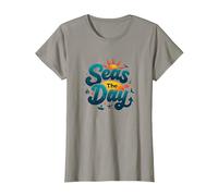 Seas The Day Funny Cruise Vacation Nautical Ocean Sun T-Shirt, Women, Slate, S