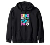 Seas The Day Im 5 Mermaid Fifth Birthday Zip Hoodie