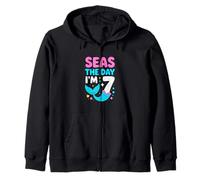 Seas The Day Im 7 Mermaid Seventh Birthday Zip Hoodie