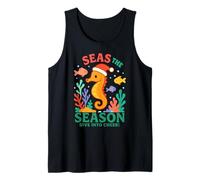 Seas The Season Cute Seahorse Christmas Pun Tank Top