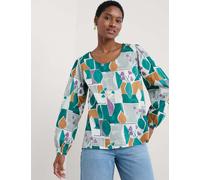 Seasalt Cornwall female Pure Cotton Printed Scoop Neck Blouse - 12 - Teal Mix, Teal Mix
