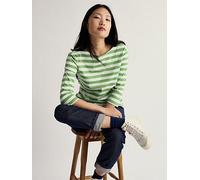 Seasalt Cornwall Sailor Cotton Jersey 3/4 Length Sleeve Top, White/Green, Size 22, Women White/Green
