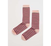 Seasalt Cornwall Women's Cotton Rich Ribbed Striped Ankle High Socks - Pink Mix, Pink Mix