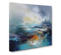 Seascape Abstract Art No.2 | Canvas Wall Art Print | Framed Ready to Hang Picture | Modern Art for Living Room Bedroom Kitchen Home | 20x20 Inch