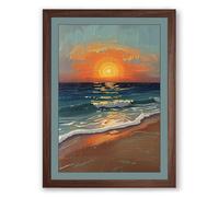 Seascape at Golden Hour Coastal Framed Wall Art Print A2 (59.4×42cm) Walnut, Wall Decor for Living Room, Bedroom, Office & Home, Ready to Hang, Art Gift