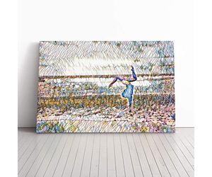 Seascape Beach Gymnastics Fitness | Canvas Wall Art Print | Framed & Ready to Hang Picture | Modern Home Decor for Living Room, Bedroom, Kitchen or Office | 20x14 Inches