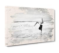Seascape Beach Gymnastics Fitness Modern FC Canvas Wall Art Print Ready to Hang, Framed Picture for Living Room Bedroom Home Office Décor, 20x14 Inch (50x35 cm)