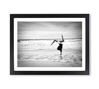 Seascape Beach Gymnastics Fitness Modern Framed Wall Art Print, Ready to Hang Picture for Living Room Bedroom Home Office Décor, Black A2 (64 x 46 cm)