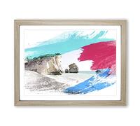 Seascape Cyprus Beach V2 Modern Framed Print | A3 Oak Framed Wall Art | Ready to Hang | Modern Beach Picture | Living Room Bedroom Lounge Office