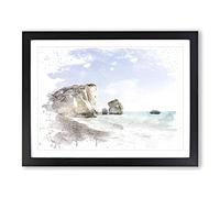 Seascape Cyprus Beach V3 Modern Framed Wall Art Print, Ready to Hang Picture for Living Room Bedroom Home Office Décor, Black A4 (34 x 25 cm)
