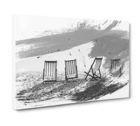 Seascape Deckchairs Brighton Beach Seagulls V1 Modern Canvas Wall Art Print Ready to Hang, Framed Picture for Living Room Bedroom Home Office Décor, 30x20 Inch (76x50 cm)