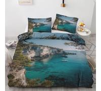 Seascape Duvet Cover Single Landscape Bedding Quilt Cover 2 Pcs, 3D Ocean Print Reversible Bedding Set Ultra Soft Brushed Microfiber Bed Set Bedroom Decor, 1 Pillowcase b3163
