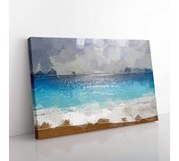Seascape From Greece In Abstract Modern Art Canvas Wall Art Print Ready to Hang, Framed Picture for Living Room Bedroom Home Office Décor, 50x35 cm (20x14 Inch)