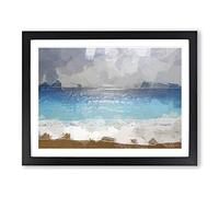 Seascape From Greece In Abstract Modern Art Framed Print | A4 Black Framed Wall Art | Ready to Hang | Abstract Fantasy Picture | Living Room Bedroom Lounge Office
