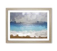 Seascape From Greece In Abstract Modern Art Framed Wall Art Print, Ready to Hang Picture for Living Room Bedroom Home Office Décor, Oak A4 (34 x 25 cm)