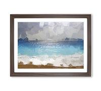 Seascape From Greece In Abstract Modern Art Framed Wall Art Print, Ready to Hang Picture for Living Room Bedroom Home Office Décor, Walnut A2 (64 x 46 cm)