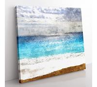 Seascape from Greece Painting Modern Canvas Wall Art Print Ready to Hang, Framed Picture for Living Room Bedroom Home Office Décor, 35x35 cm (14x14 Inch)